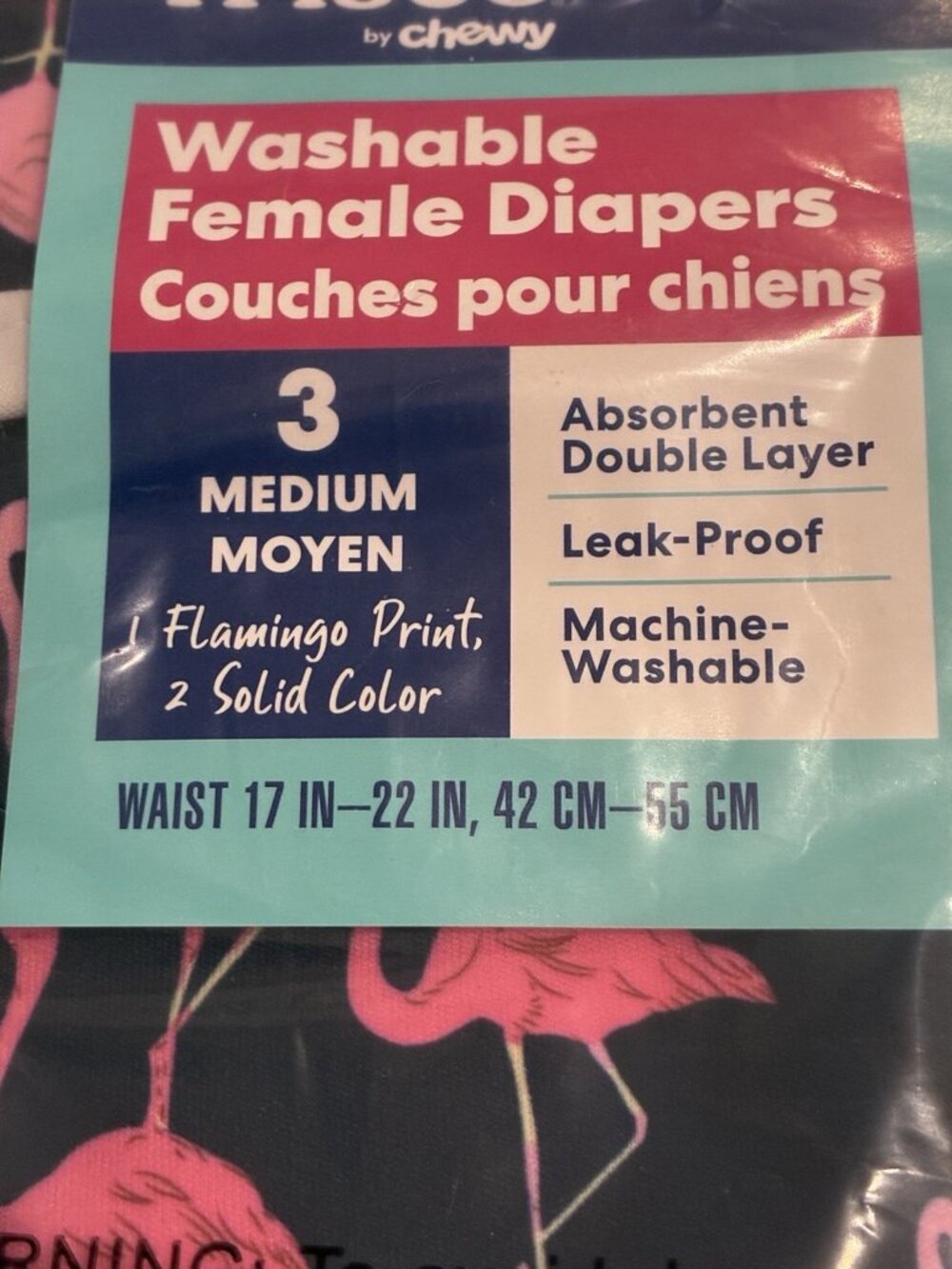 Fresno Medium Dog Diapers Cloth Flamingo and Solid Color 3 in Pkg New